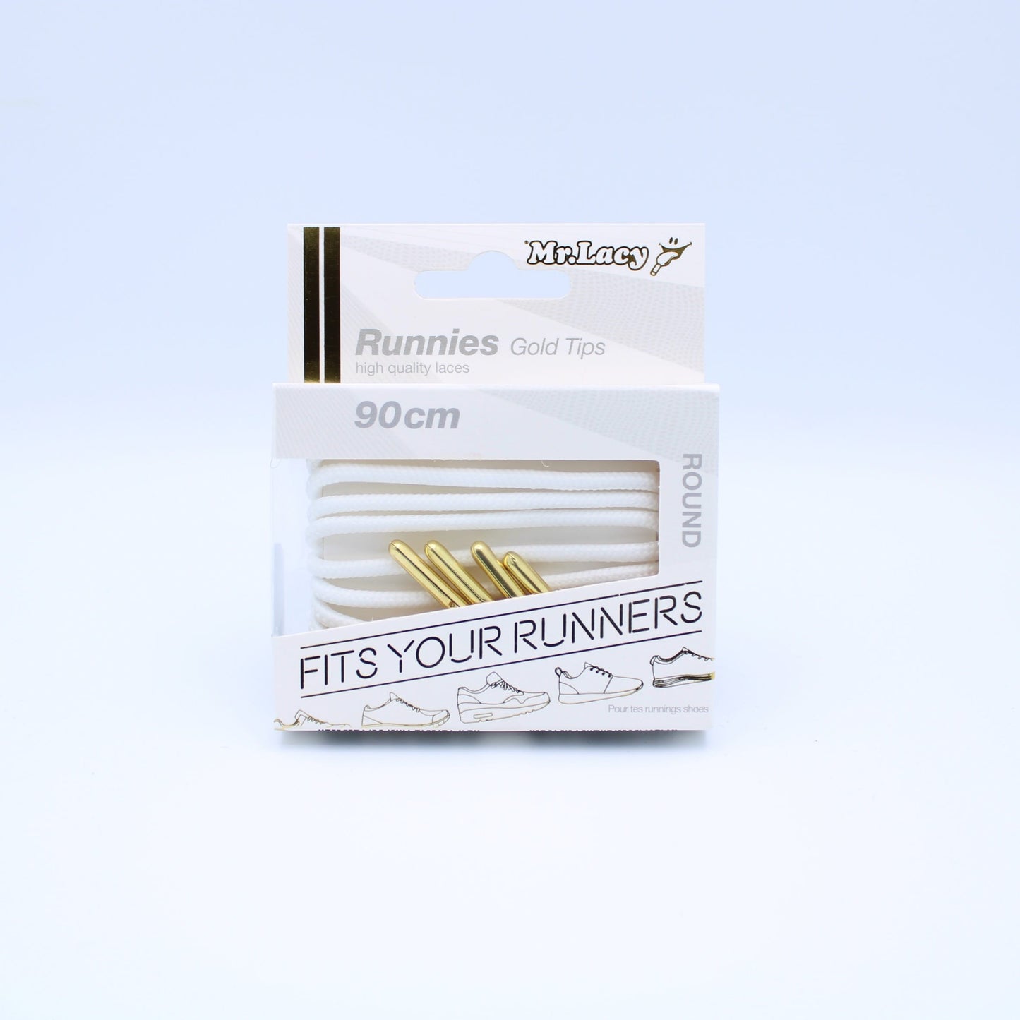 Runnies Round Metal Tips Shoelaces · White with Gold Tip